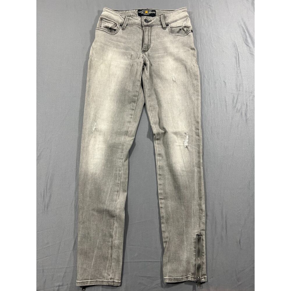 Lucky Brand Jeans Womens 4/27 Gray Denim Sasha Super Skinny Distressed Ankle Zip